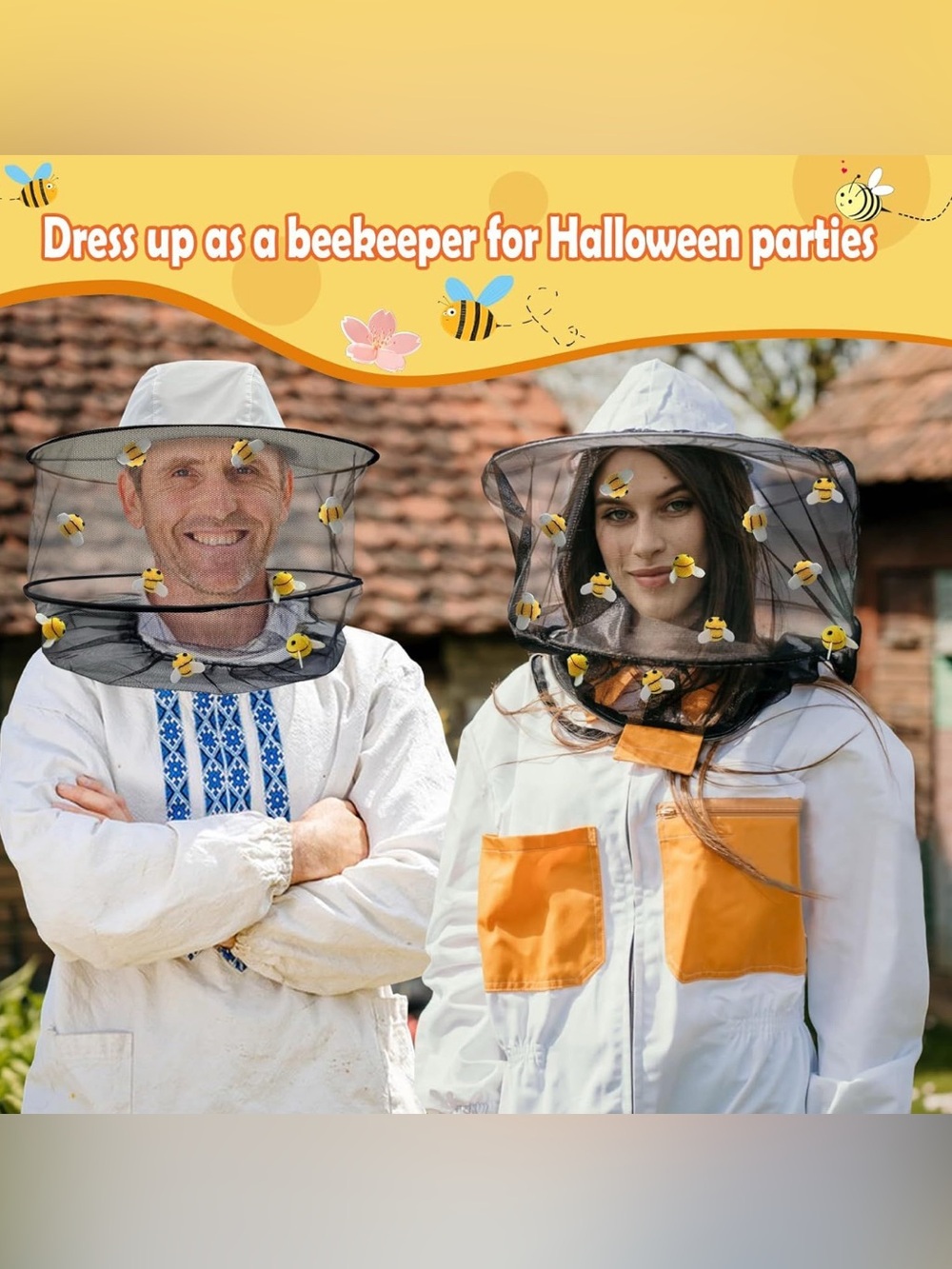 Two Beekeeper Costume Veil Hat for Halloween - White and Black
